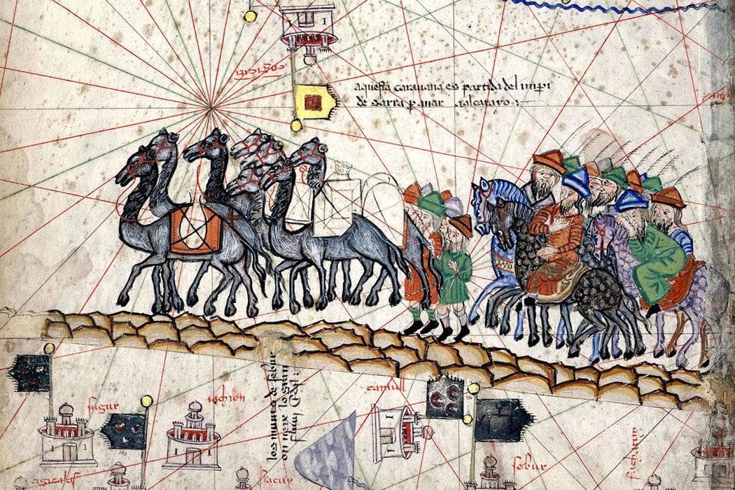 Iconografia de rotas da seda ou caravanas